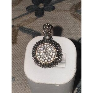 Round Pave Crystal Pendant Sterling Silver Tone Vintage Style